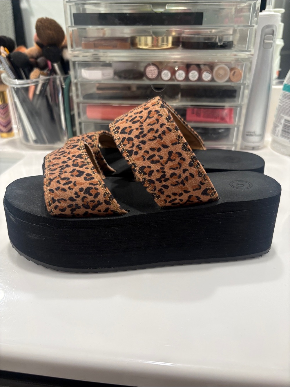 Women's Leopard Print Double-Strap Slide Sandals - Brown - Picture 2 of 4